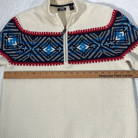 IZOD Vanilla Ice fair isle half zip pullover long sleeve cotton sweater cream M - Picture 6 of 7